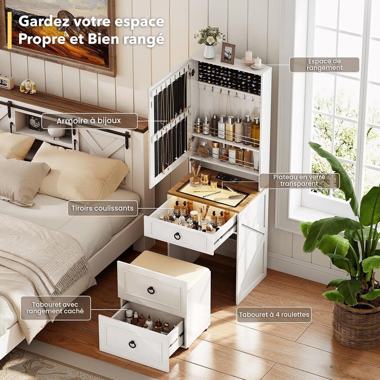 Tocador Lumina – Espejo LED y almacenamiento - 4