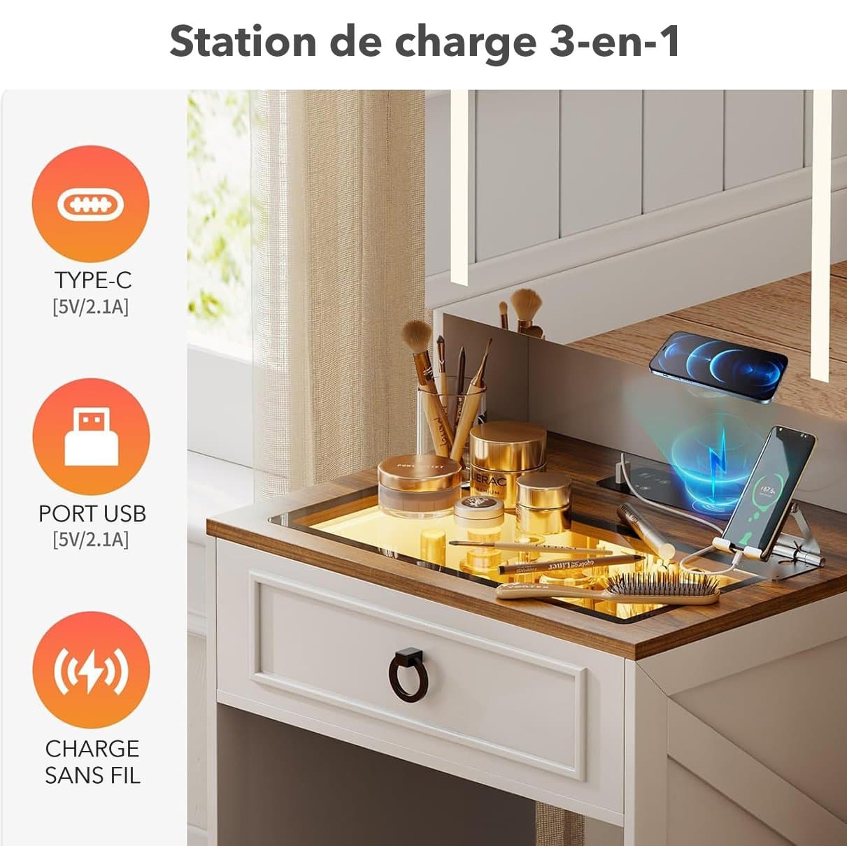 Tocador Lumina – Espejo LED y almacenamiento - 5