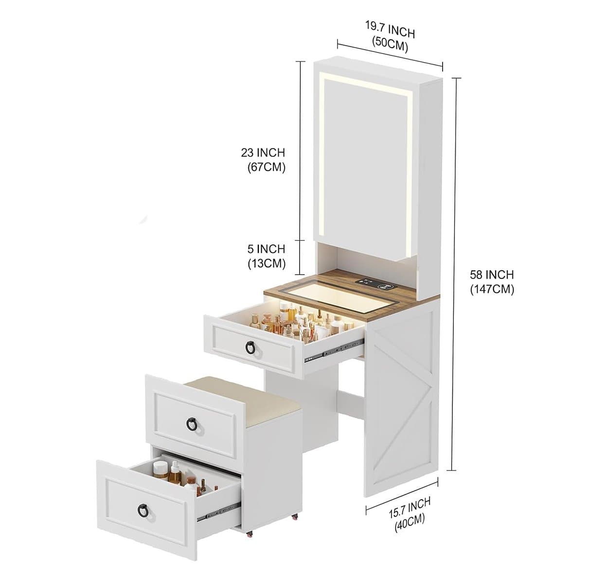 Tocador Lumina – Espejo LED y almacenamiento - 7