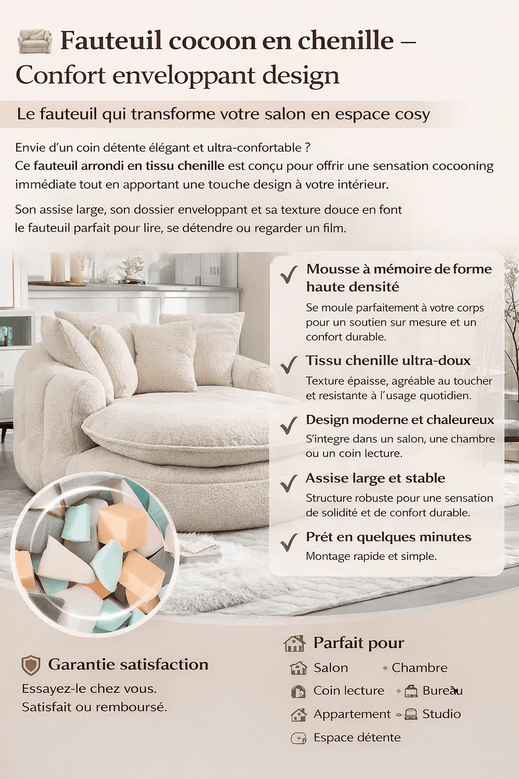 Sillón cocoon de chenilla - 3