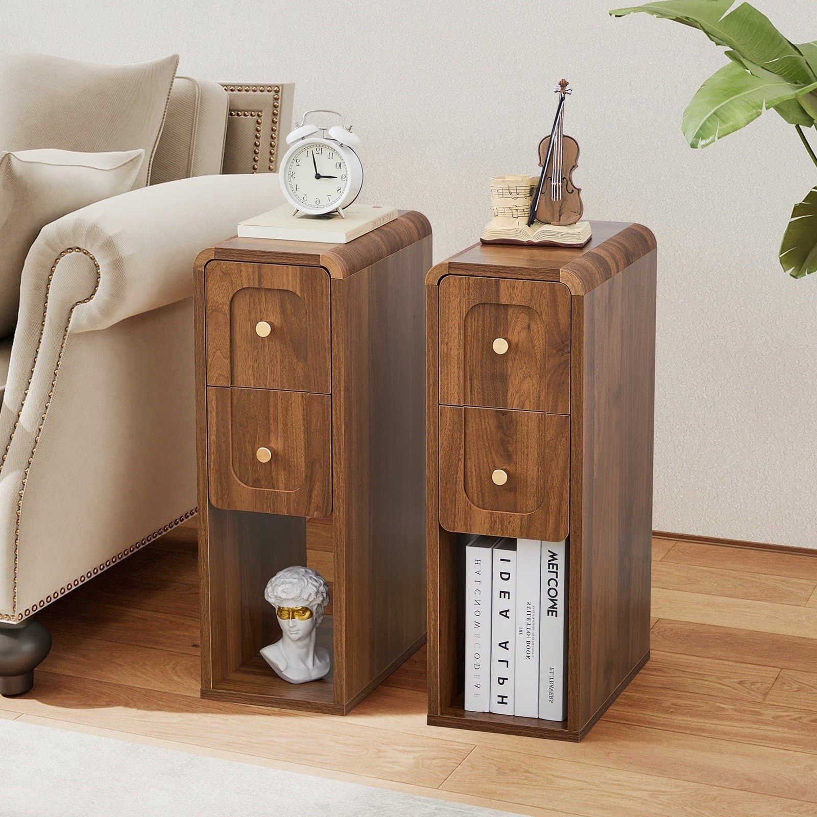 Mesita de noche estrecha con cajones - 6