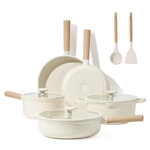 Juego de cacerolas y sartenes con revestimiento antiadherente de cerámica saludable, 11 piezas para inducción - nocat | Veloria